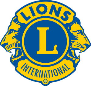 The blue and yellow sheild logo of the Lions Club International being used as a button to the group's website