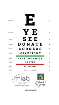 eye chart magnet reads eye see donate corneas give sight talk to family say yes help others restore hope Rocky Mountain Lions Eye Bank